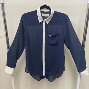 Vintage Abercrombie Navy Contrast-Trim Button-Down Shirt XS